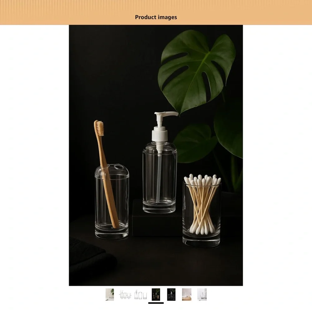 3 Piece Bathroom Accessories - Clear Acrylic Bathroom Set - Picture 1 of 8